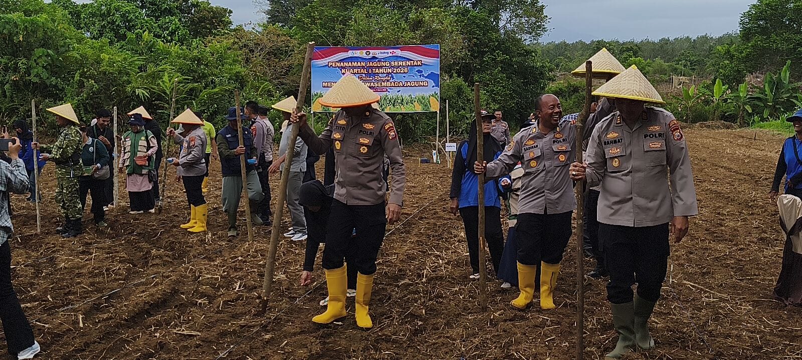 Dukung Ketahanan Pangan, Polres Bengkulu Utara Ikuti Tanam Raya Jagung
