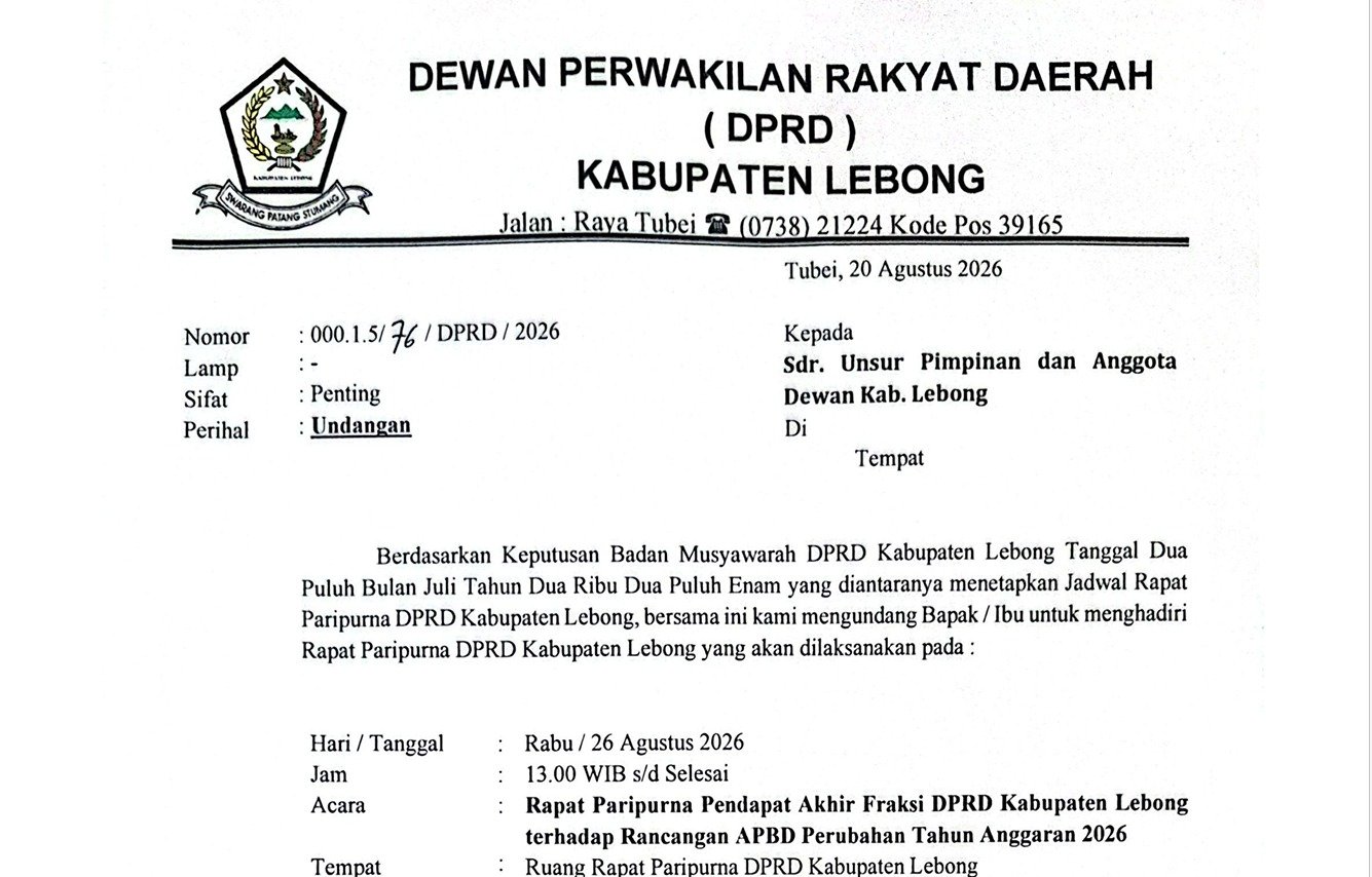 DPRD Lebong Jadwalkan Paripurna Pendapat Akhir Fraksi atas APBDP 2026